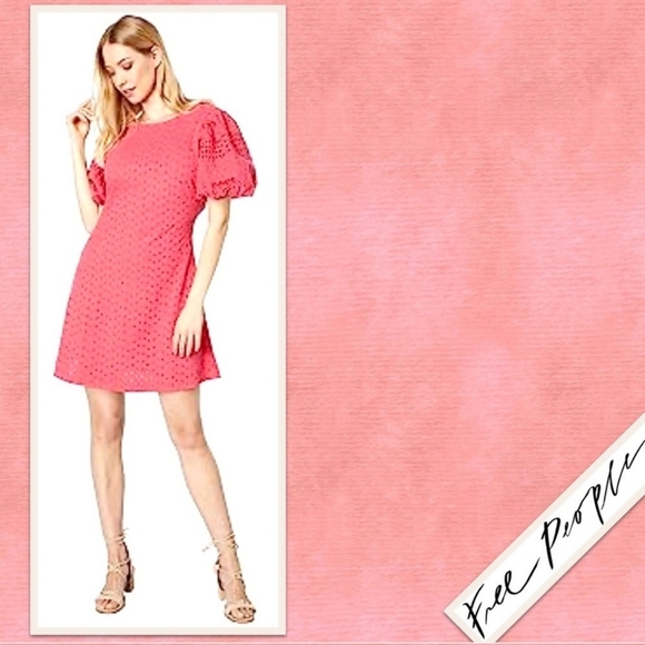 Free People NWTs Apricot Rose Eyelet Mini Dress - Picture 6 of 9